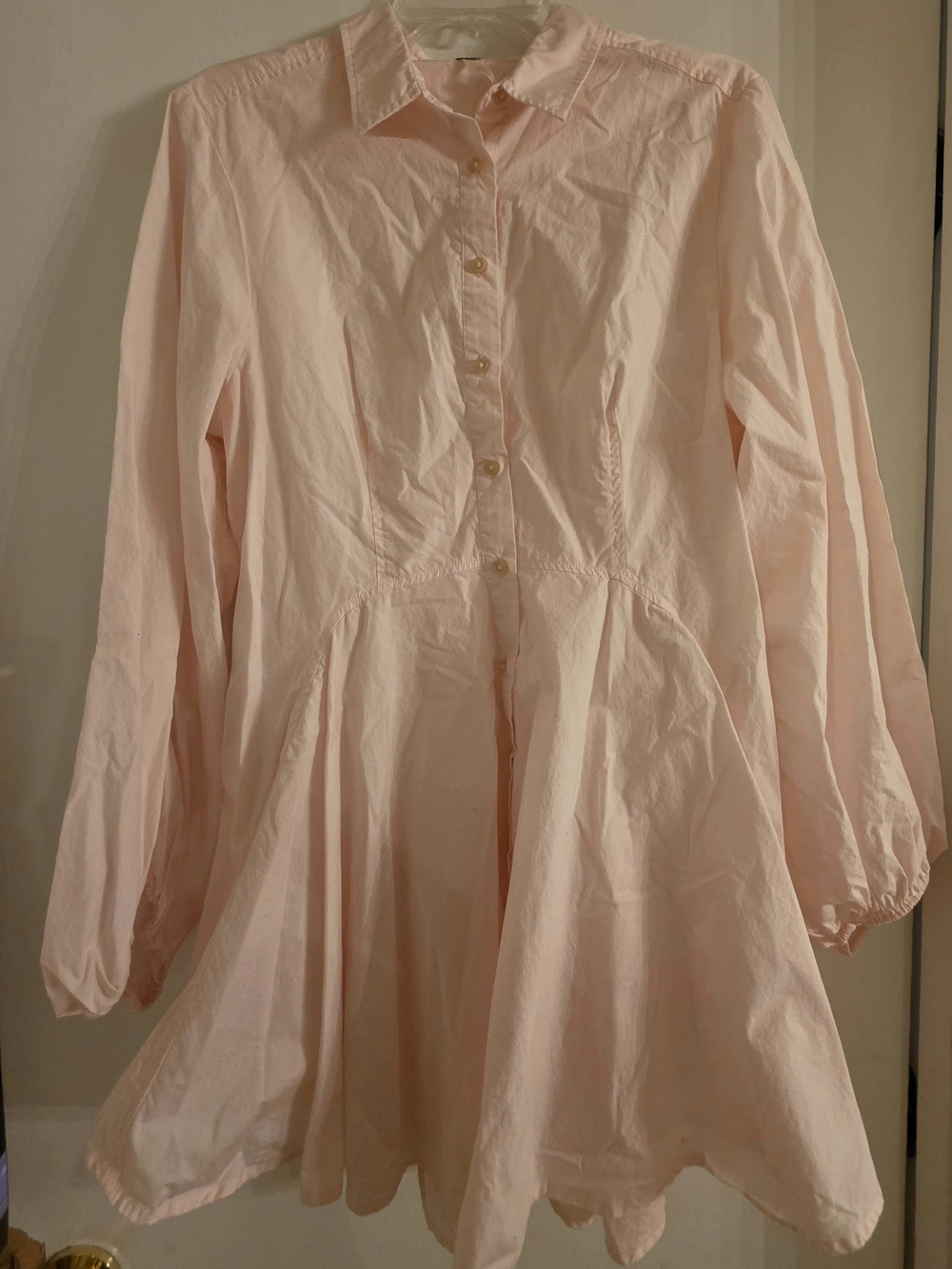 Free People Pale Pink Button-Front Babydoll Dress